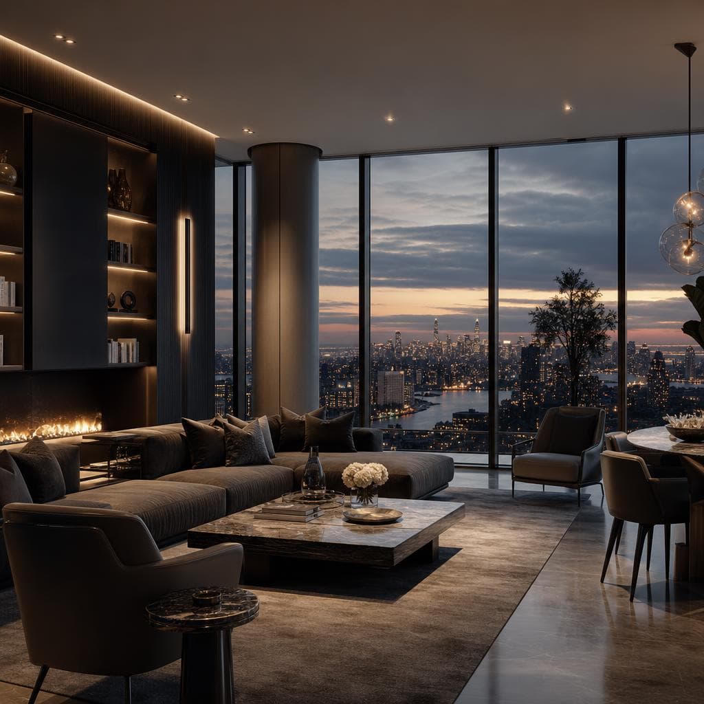 Luxury living room staged for a showing.